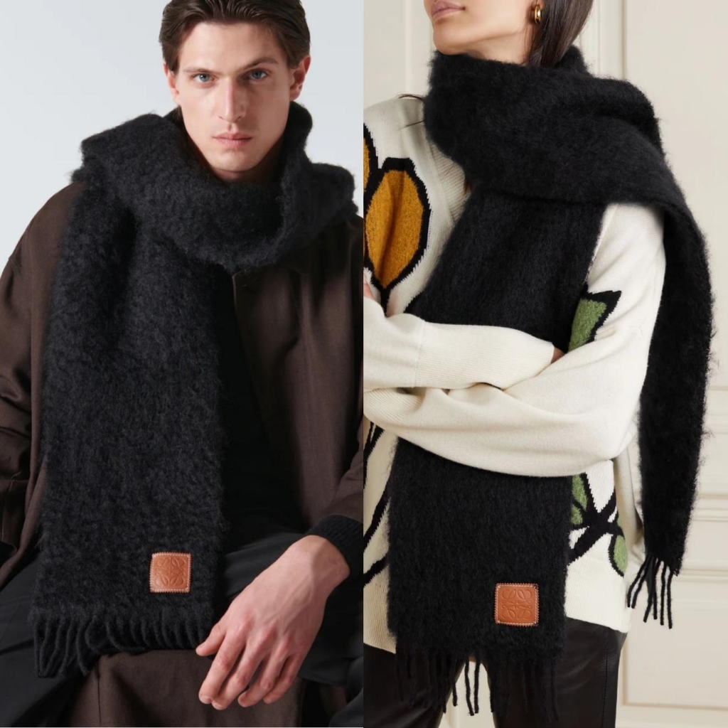 Nwot Loewe Unisex Anagram Scarf Shawl Wrap Wool Mohair Black